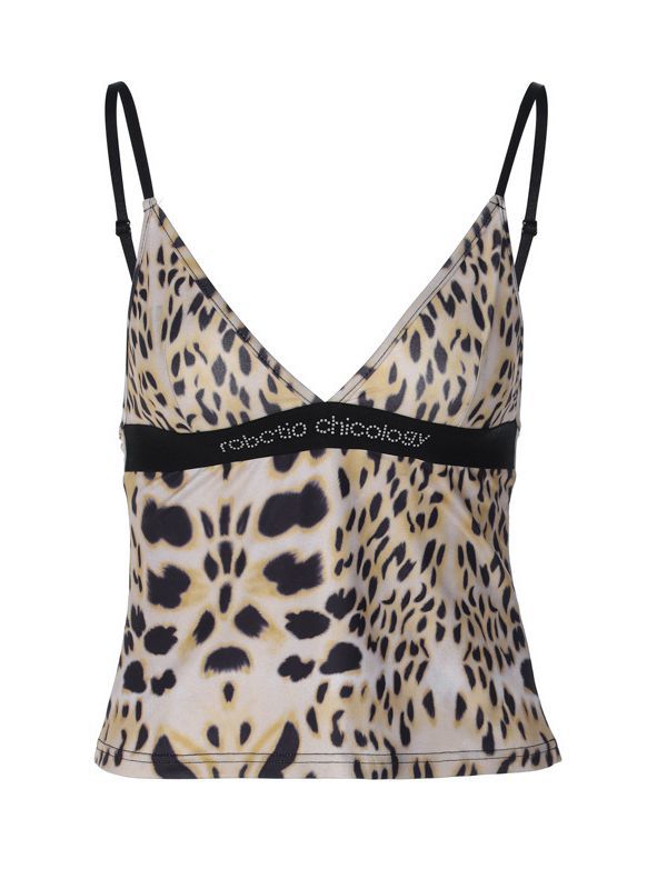Cross-Border Backless Hot Diamond Leopard Print Fashion Versatile Adjustable Suspender Tank
