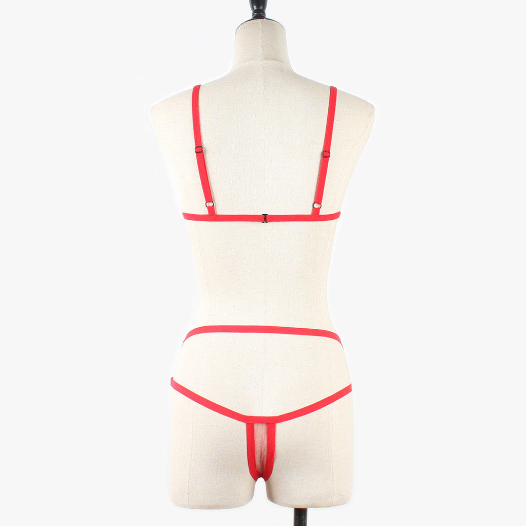 Mesh Straps Transparent Three-Point Open-Chest Fashionable Sexy Lingerie Set