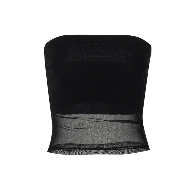 Street Fashion Mesh Spliced Tube Top Wear Outside and Slim Fit Top Inside