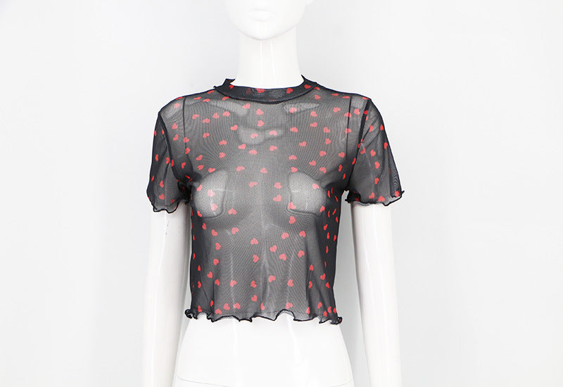 Love Mesh Sexy And Cute Navel Crop Top