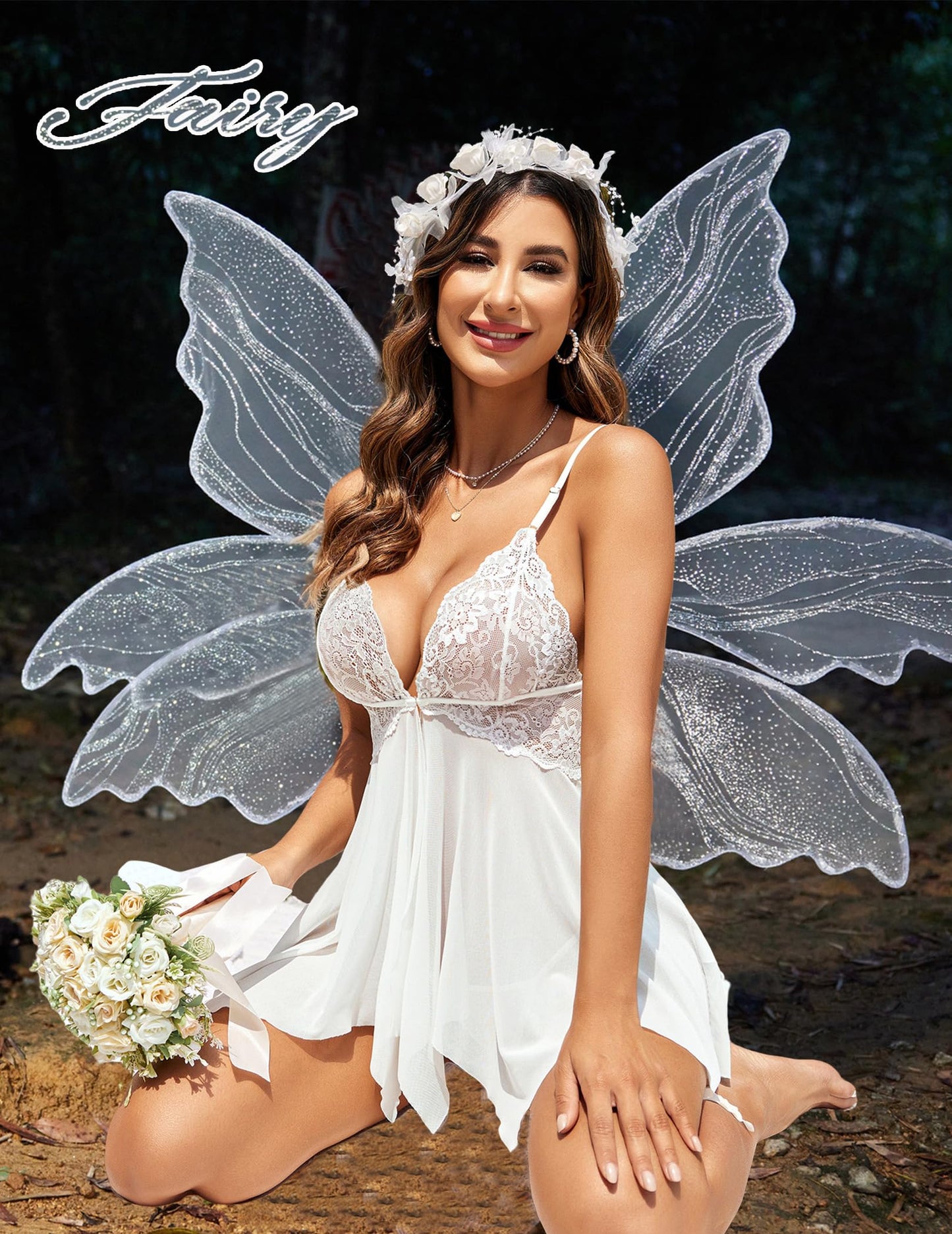 Lace Lingerie Front Closure Babydoll V Neck Nightwear Sexy Chemise Nightie