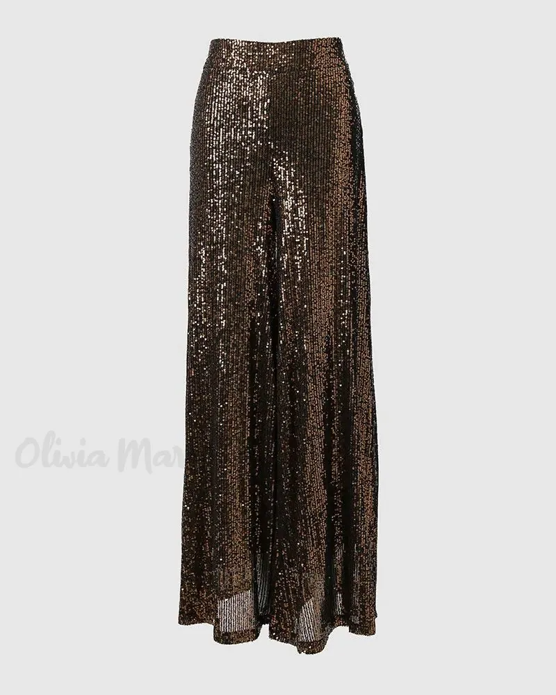 Wide Leg Sequin High Waisted Flare Pants