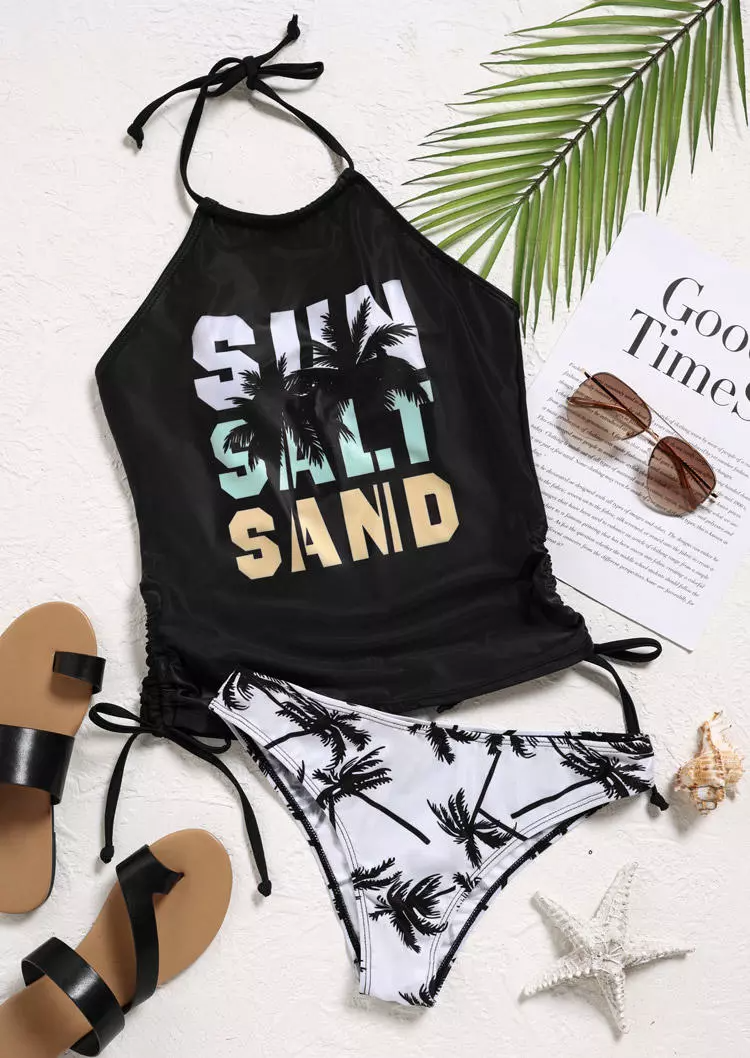 Sun Salt Sand Coconut Tree Halter Tankini Set - Black