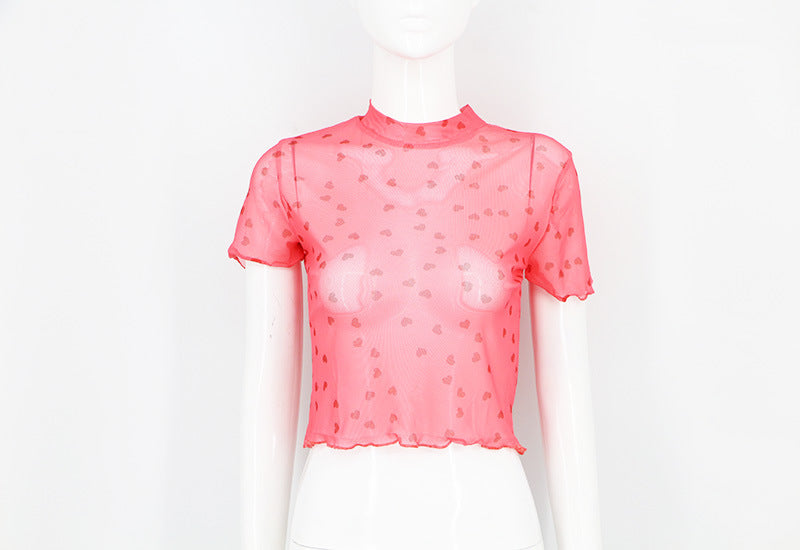 Love Mesh Sexy And Cute Navel Crop Top