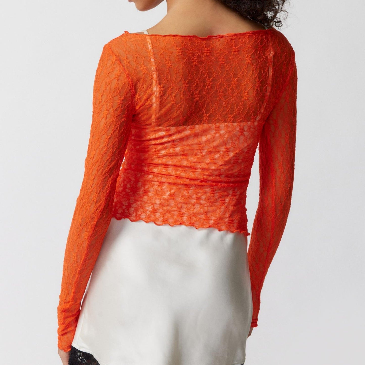Wavy Edge Slightly See-Through Short Slim Fit Sexy See-Through Lace Mesh T-Shirt