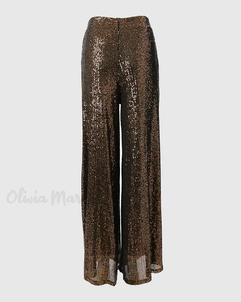 Wide Leg Sequin High Waisted Flare Pants