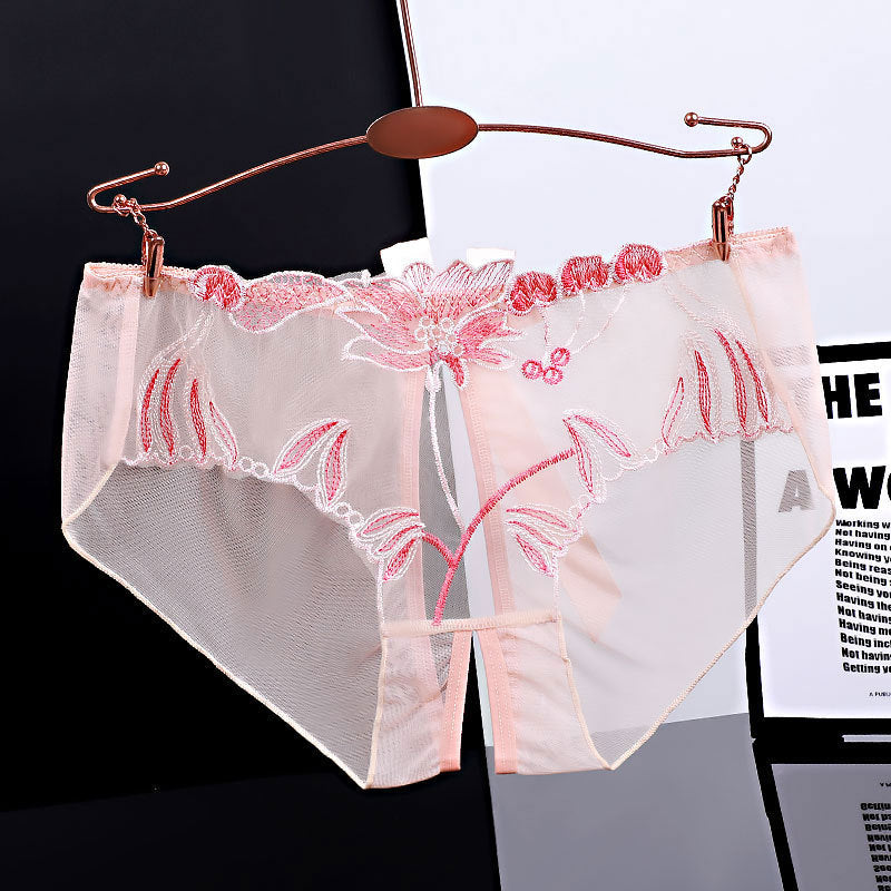 Flower Embroidered Sweet Bowknot Low Rise Large Size Briefs