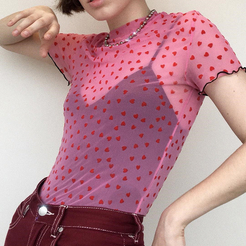 Love Mesh Sexy And Cute Navel Crop Top