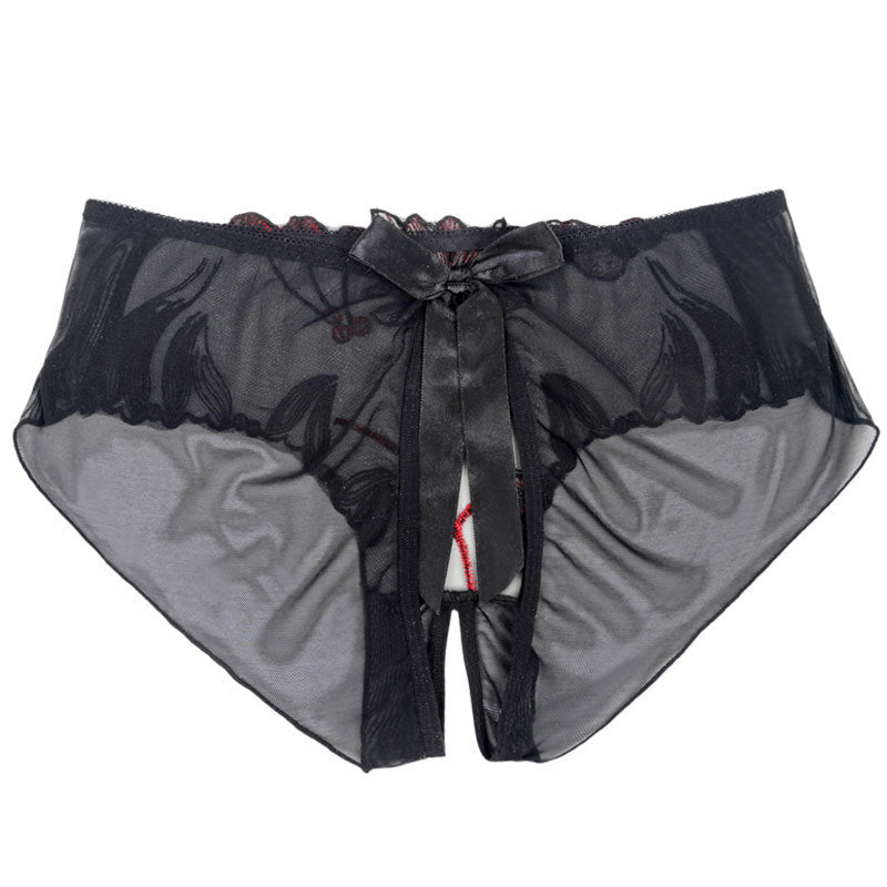 Flower Embroidered Sweet Bowknot Low Rise Large Size Briefs