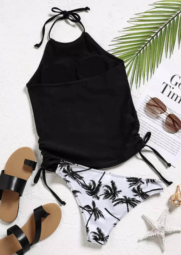 Sun Salt Sand Coconut Tree Halter Tankini Set - Black