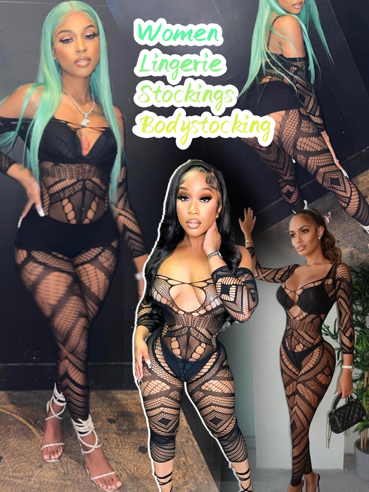 Fishnet Bodystocking Crotchless Bodysuit Sexy Tights Soft Lingerie