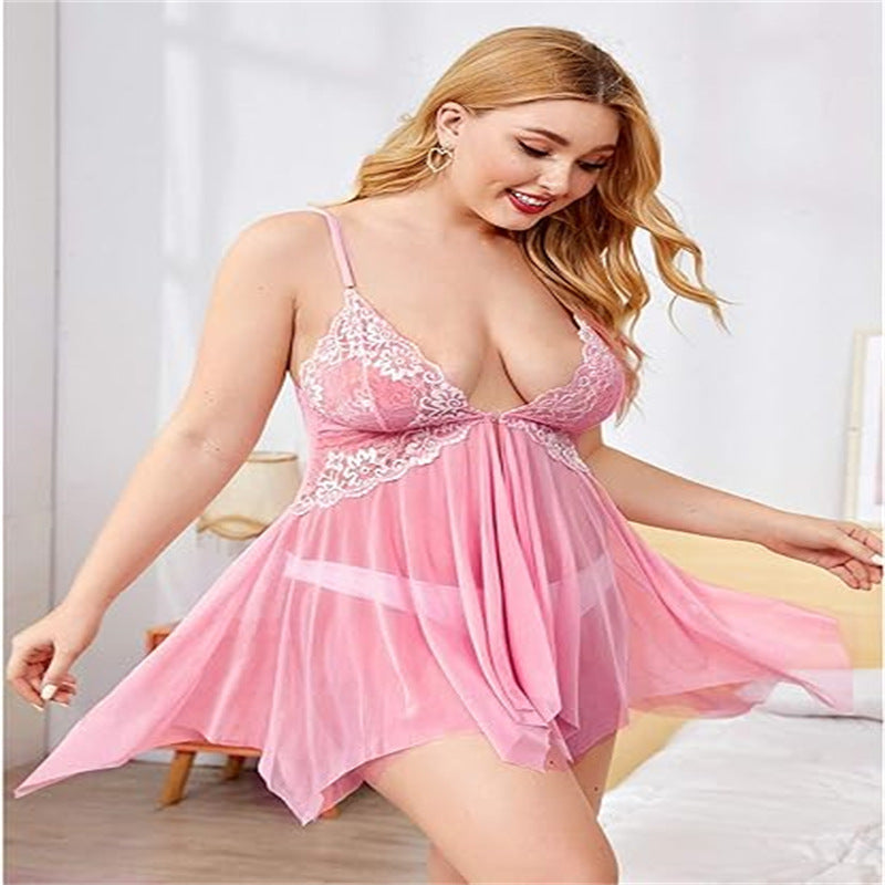 Lace Lingerie Front Closure Babydoll V Neck Nightwear Sexy Chemise Nightie