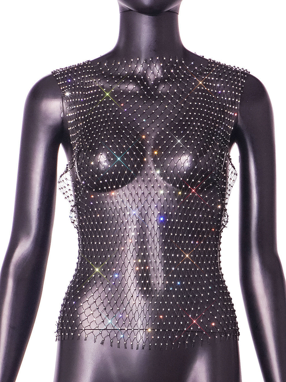 Fishnet Rhinestone Flash Diamond Women's Short Sleeve Top Vest