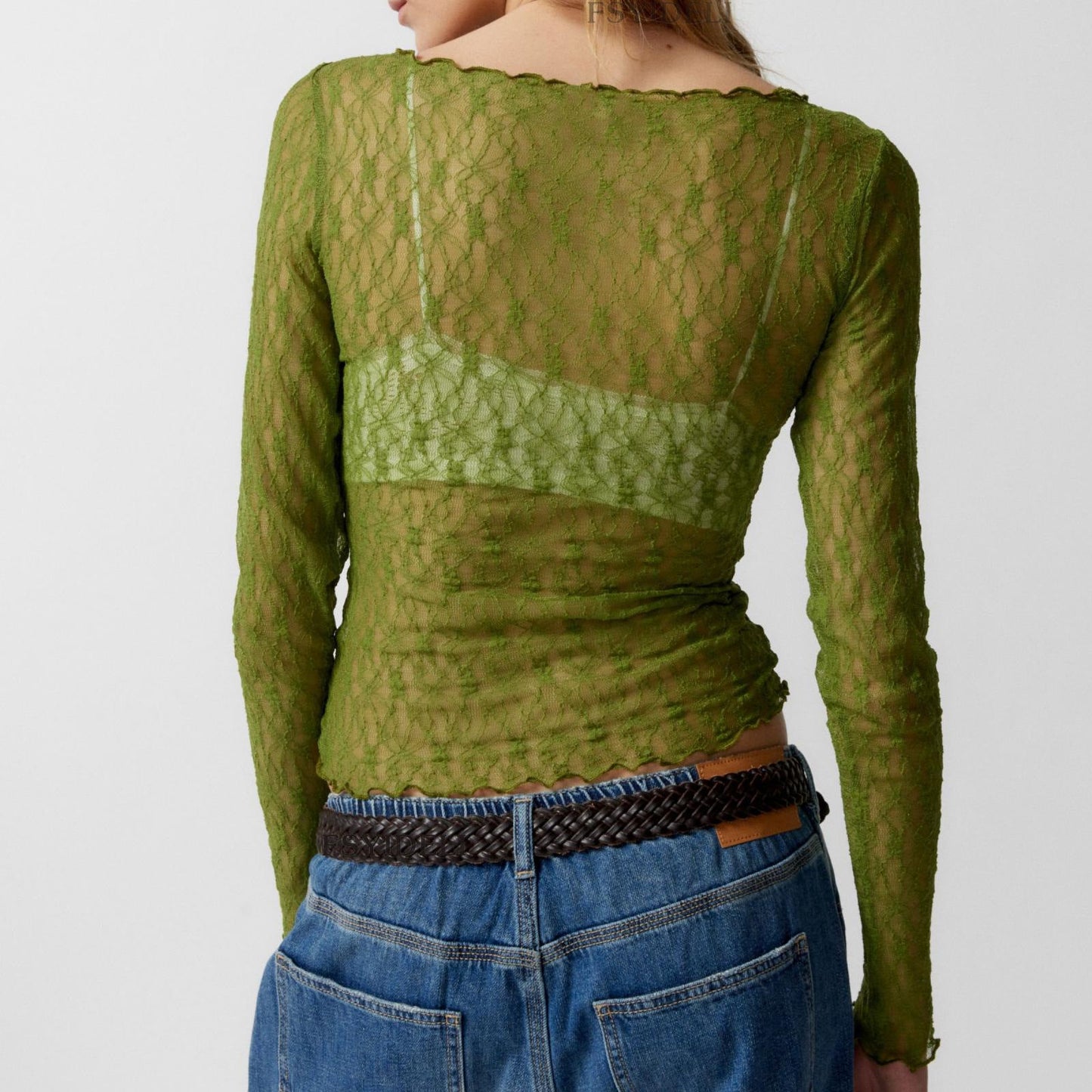 Wavy Edge Slightly See-Through Short Slim Fit Sexy See-Through Lace Mesh T-Shirt