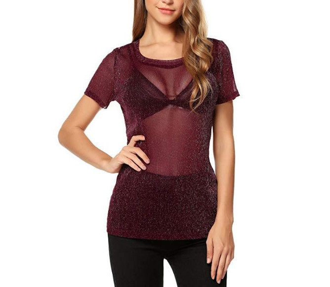 High Elastic Mesh Sexy Mesh See-Through T-Shirt