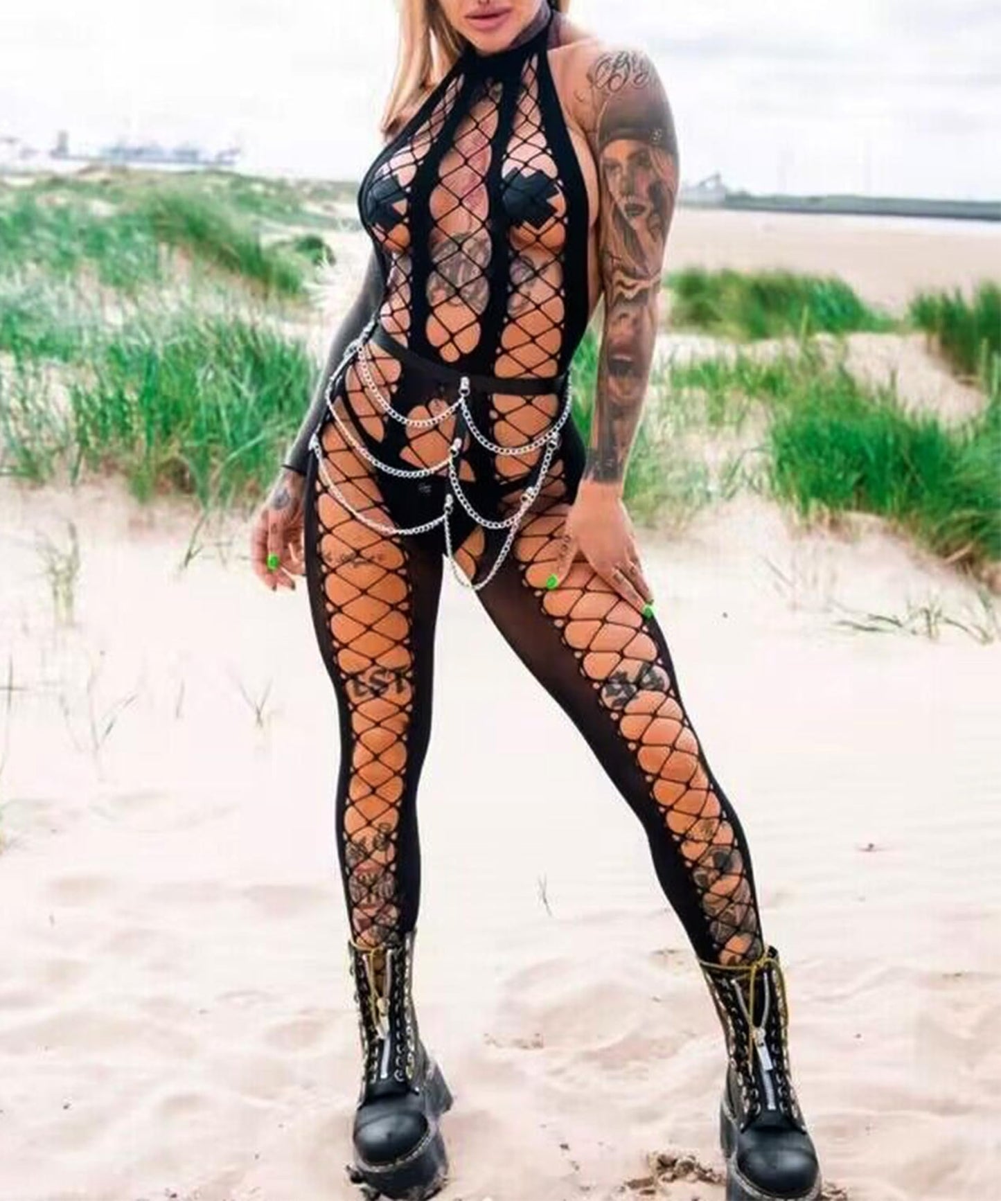 Fishnet Bodystocking Crotchless Bodysuit Sexy Tights Soft Lingerie