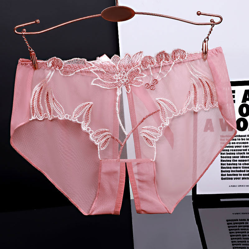 Flower Embroidered Sweet Bowknot Low Rise Large Size Briefs
