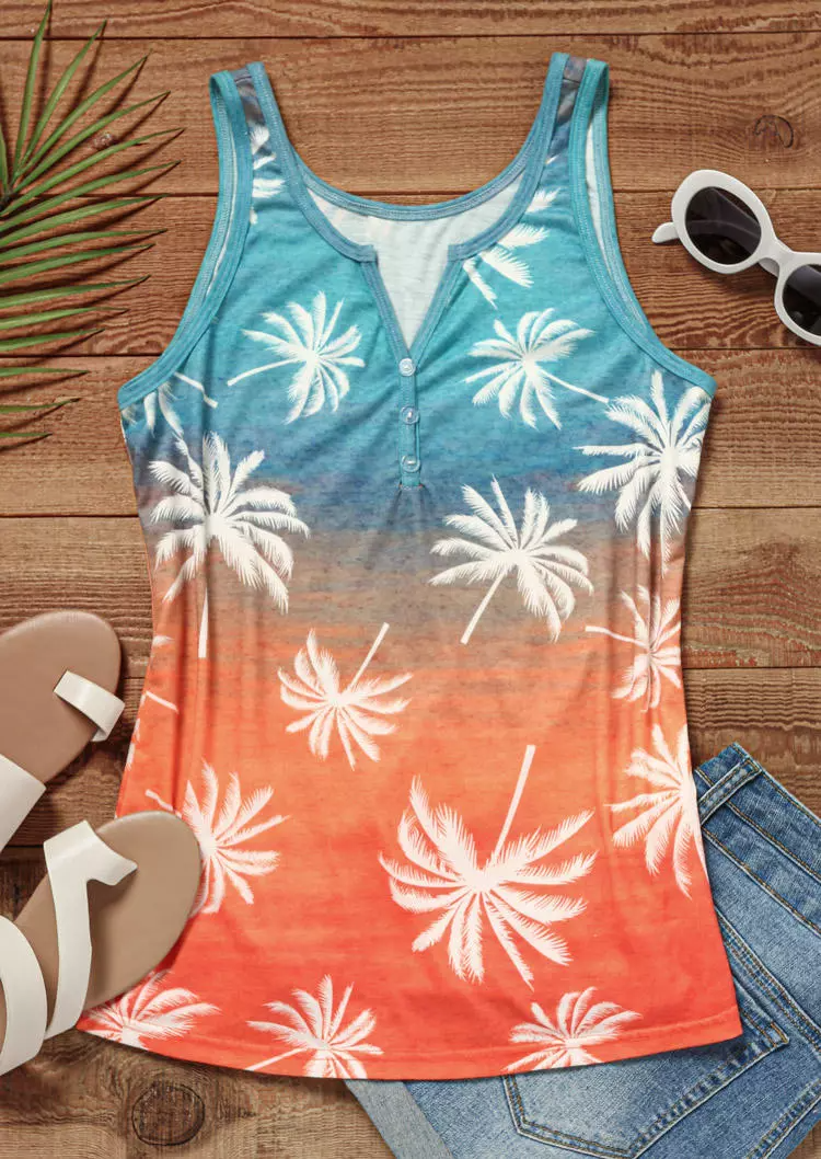 Gradient Coconut Tree Button Tank