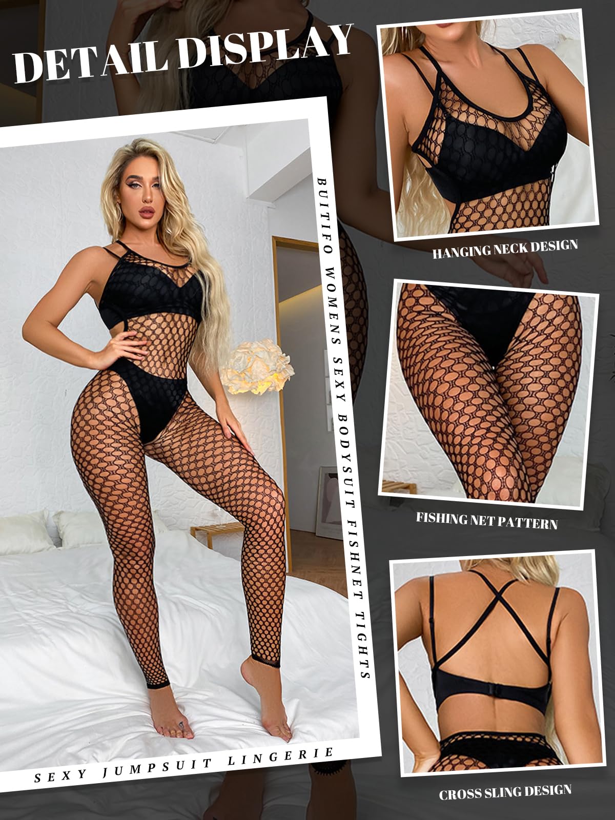 Fishnet Bodystocking Crotchless Bodysuit Sexy Tights Soft Lingerie