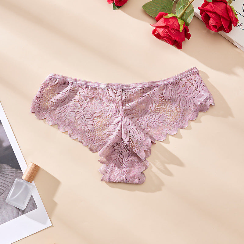 Lace Low Waist Solid Color Hollow Panties