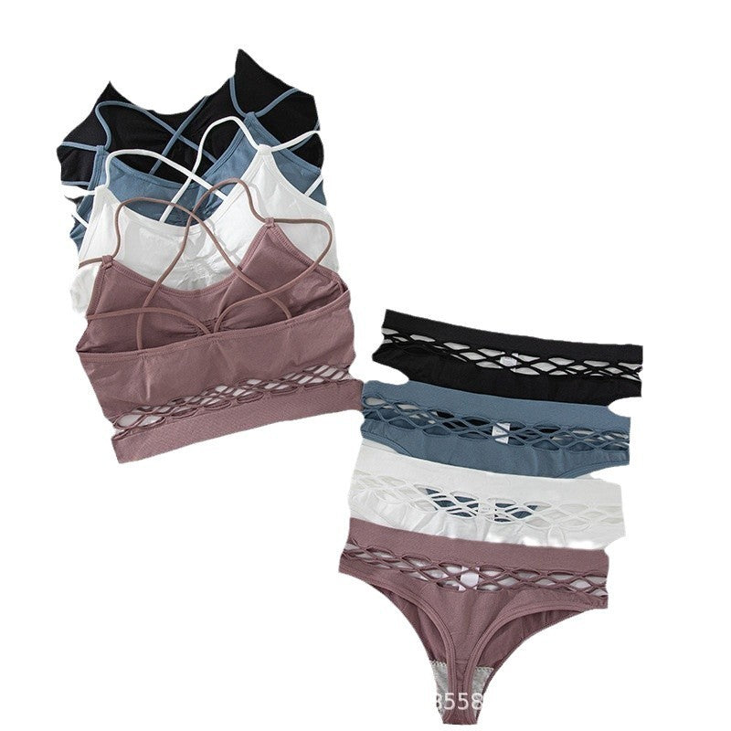 Hollow Briefs Cross Strap Camisole Bra Set