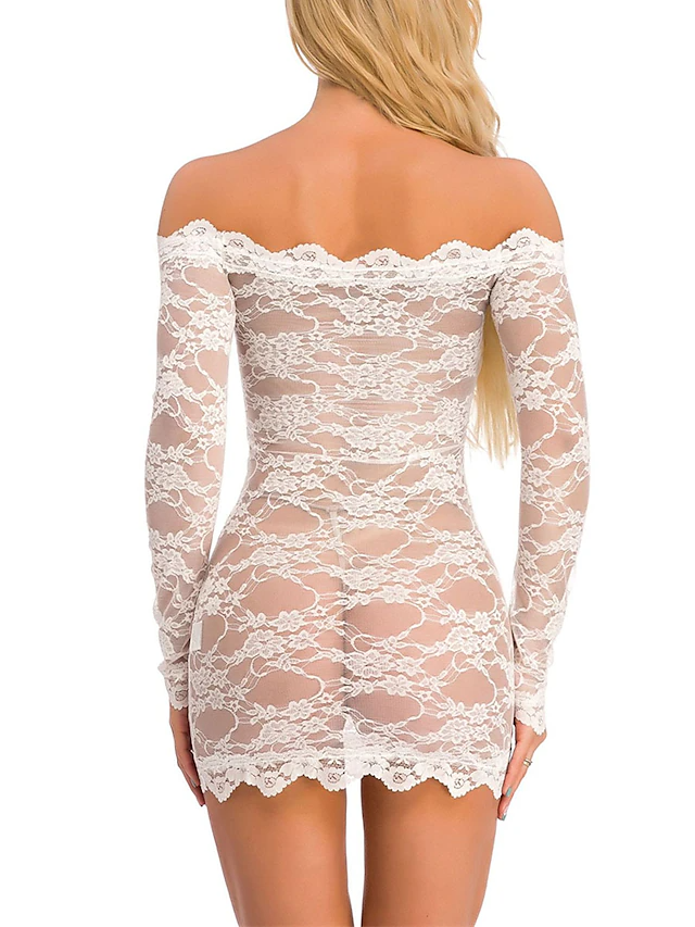 Women's Polyester Breathable Off Shoulder Long Sleeve Pajamas Nightgown Nightshirt Dress