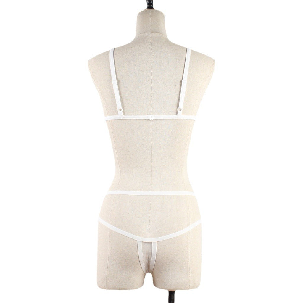 Mesh Straps Transparent Three-Point Open-Chest Fashionable Sexy Lingerie Set