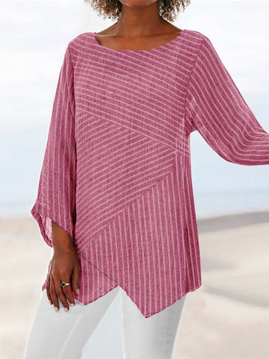 Crew Neck Long Sleeve Paneled Holiday Shirts
