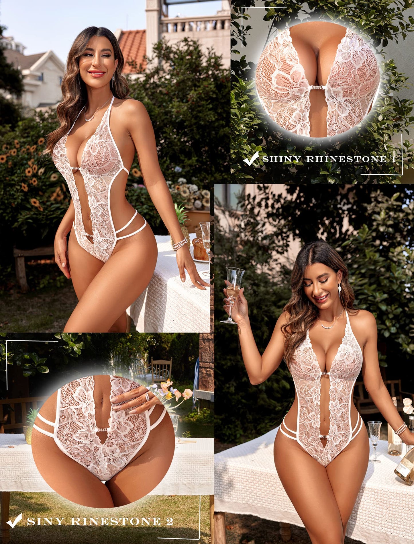 Sexy Lace Bodysuit Deep V Teddy Babydoll