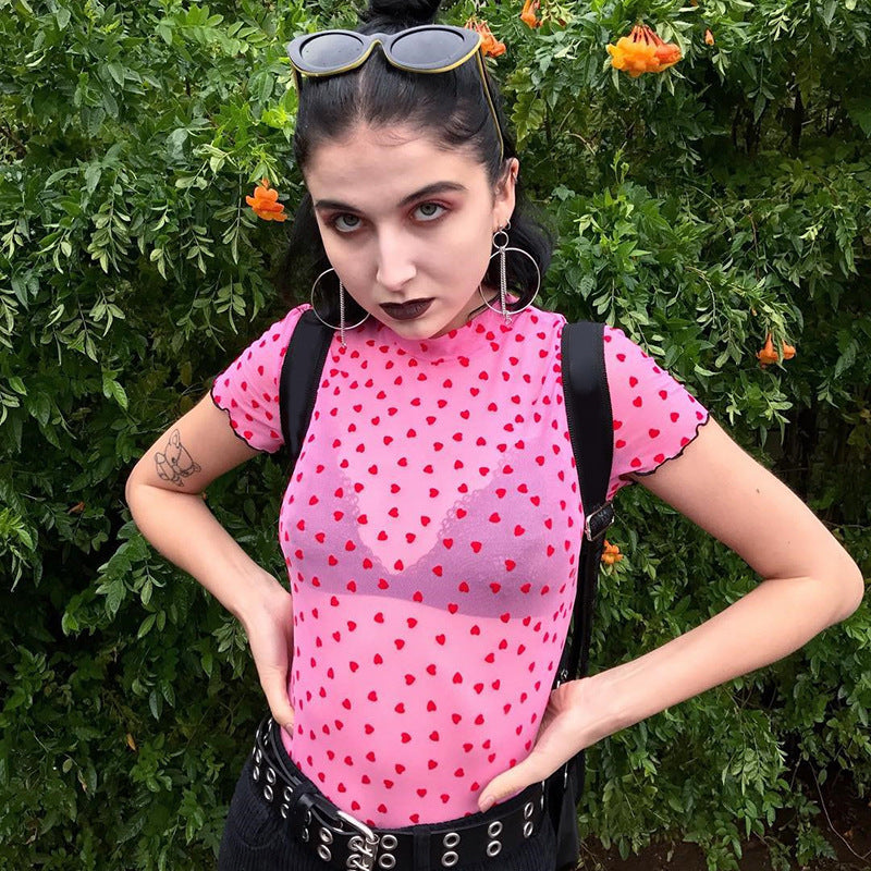 Love Mesh Sexy And Cute Navel Crop Top
