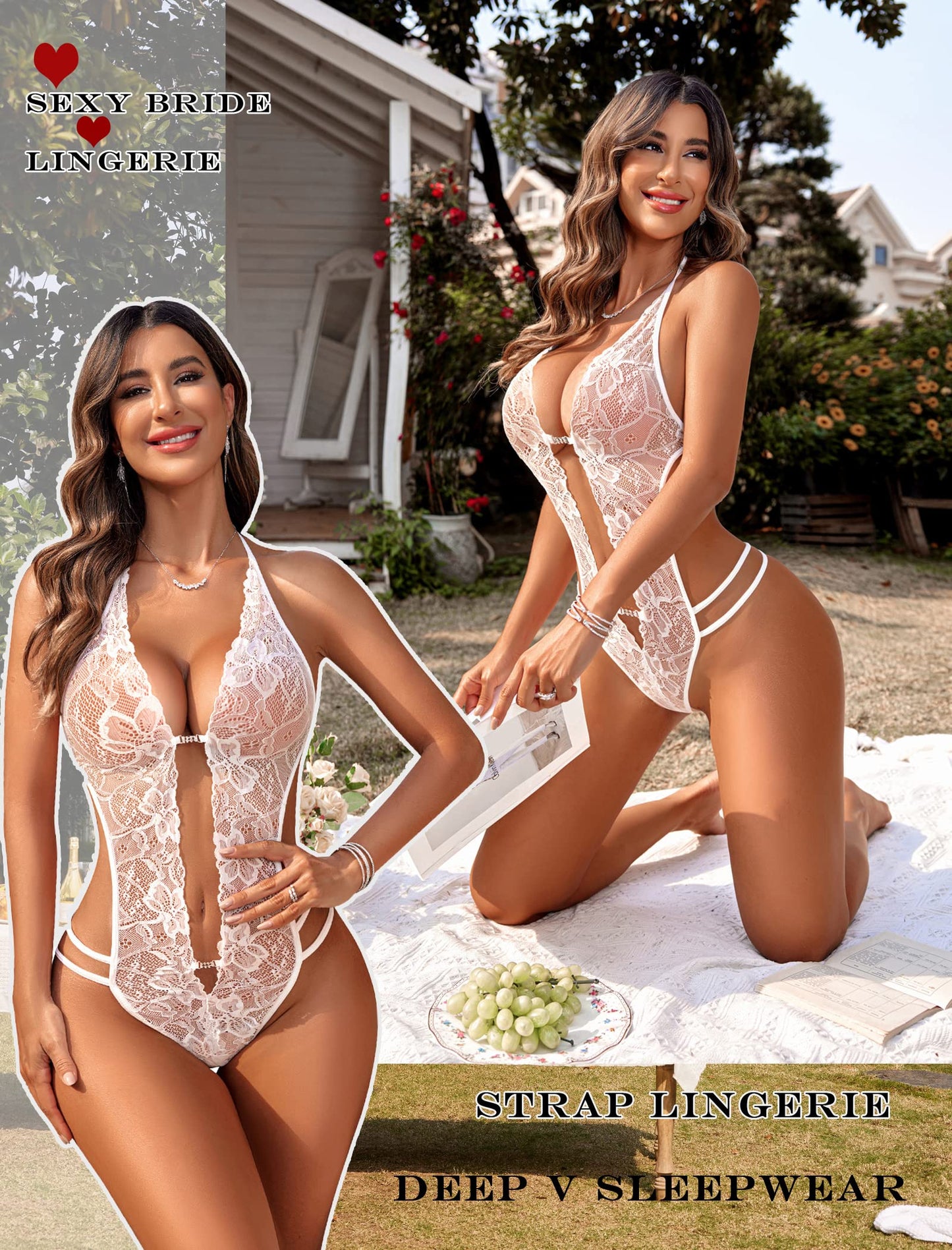 Sexy Lace Bodysuit Deep V Teddy Babydoll
