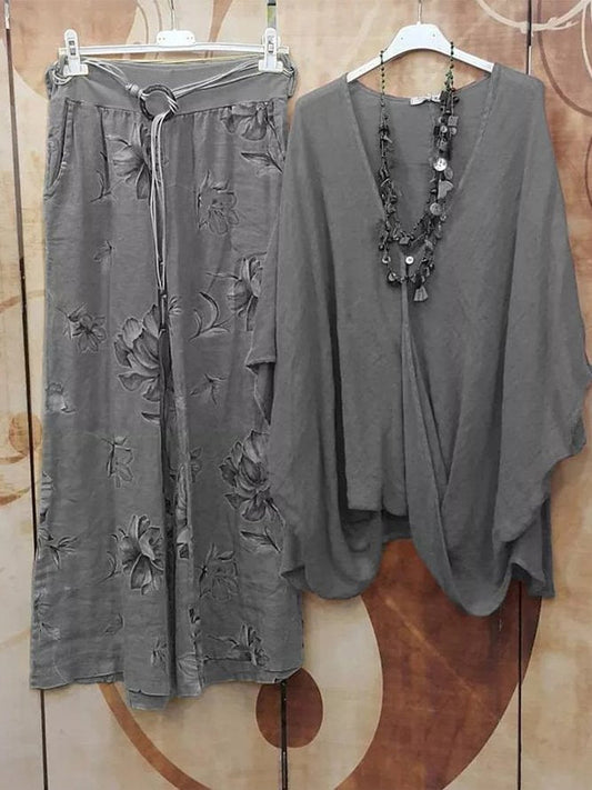 Floral Cross Casual Two Piece Set