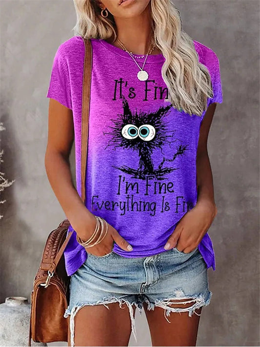 Women's Patchwork Printed Short-Sleeved Casual Round Neck T-shirt
