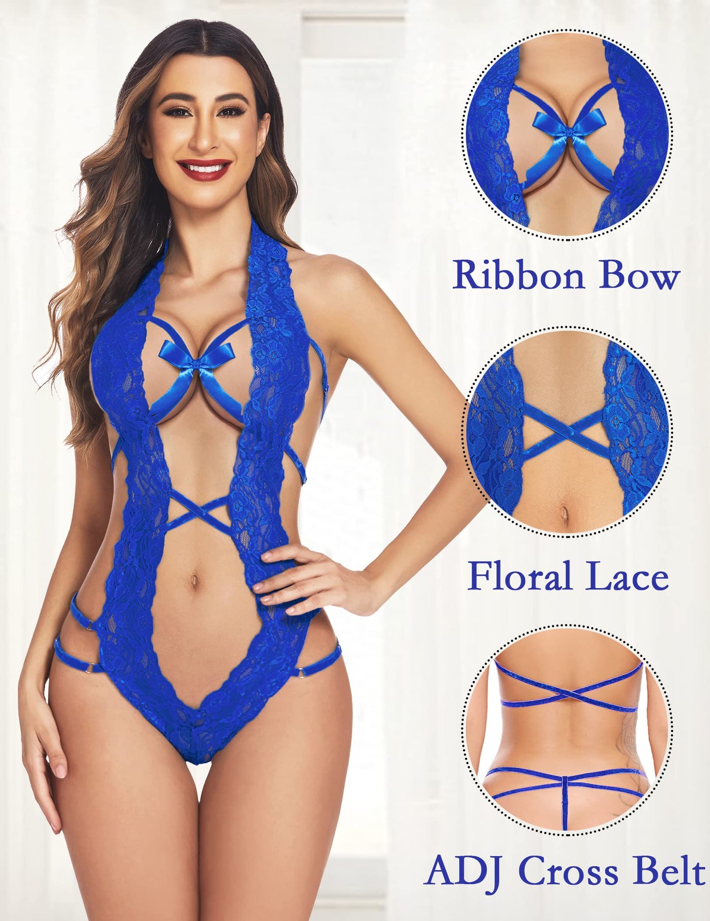 Deep V Halter Lingerie Teddy One Piece Bodysuit Lace Babydoll