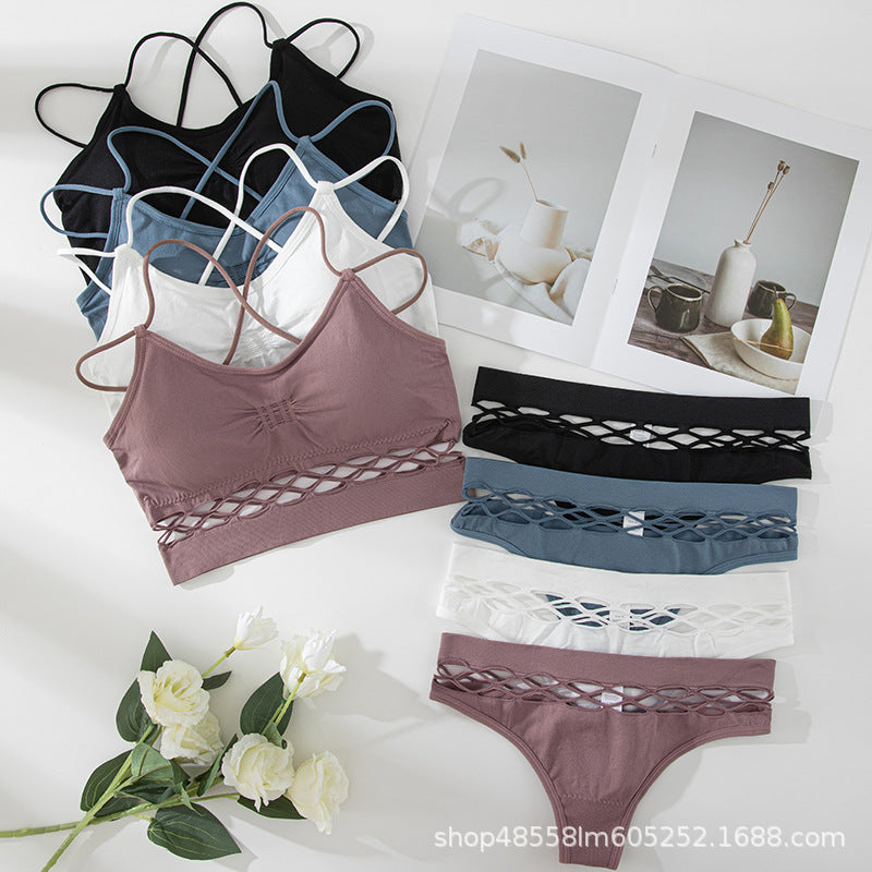 Hollow Briefs Cross Strap Camisole Bra Set